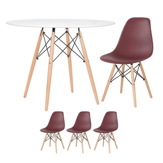 Imagem de KIT - Mesa redonda Eames 100 cm branco + 3 cadeiras Eiffel DSW