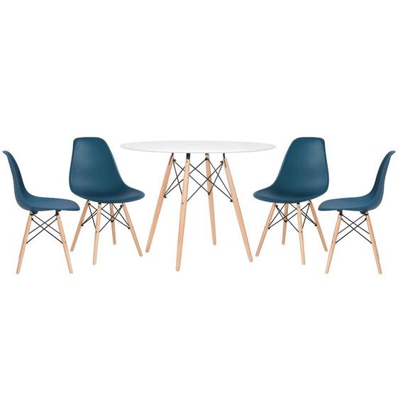 Imagem de KIT - Mesa redonda Eames 100 cm branco + 4 cadeiras Eiffel DSW