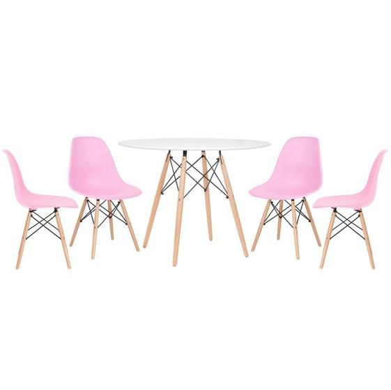 Imagem de KIT - Mesa redonda Eames 100 cm branco + 4 cadeiras Eiffel DSW