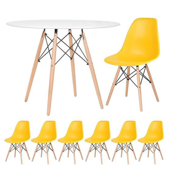 Imagem de KIT - Mesa redonda Eames 100 cm branco + 6 cadeiras Eiffel DSW