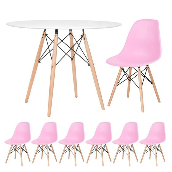 Imagem de KIT - Mesa redonda Eames 100 cm branco + 6 cadeiras Eiffel DSW