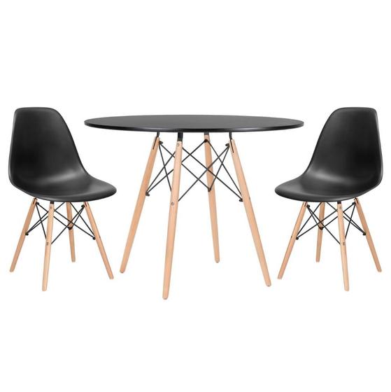 Imagem de KIT - Mesa redonda Eames 100 cm preto + 2 cadeiras Eiffel DSW