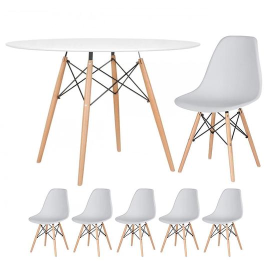 Imagem de KIT - Mesa redonda Eames 120 cm branco + 5 cadeiras Eiffel DSW