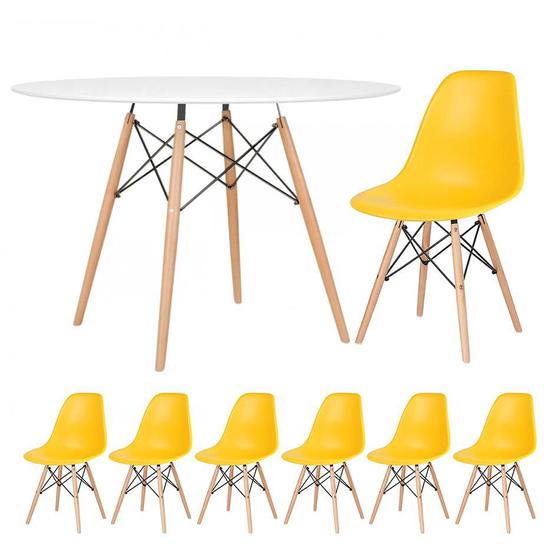 Imagem de KIT - Mesa redonda Eames 120 cm branco + 6 cadeiras Eiffel DSW