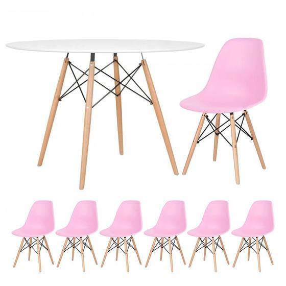 Imagem de KIT - Mesa redonda Eames 120 cm branco + 6 cadeiras Eiffel DSW