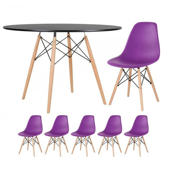 Imagem de KIT - Mesa redonda Eames 120 cm preto + 5 cadeiras Eiffel DSW