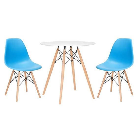 Imagem de KIT - Mesa redonda Eames 70 cm branco + 2 cadeiras Eiffel DSW