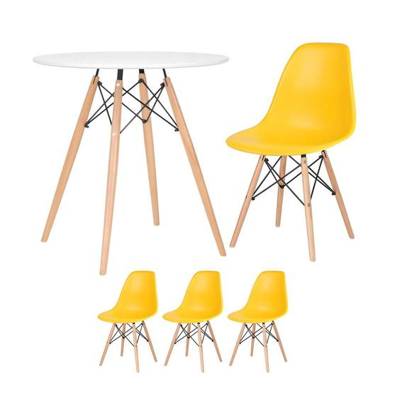 Imagem de KIT - Mesa redonda Eames 70 cm branco + 3 cadeiras Eiffel DSW