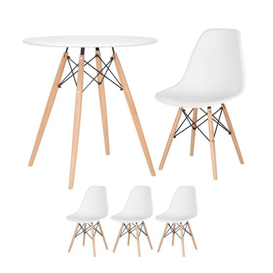 Imagem de KIT - Mesa redonda Eames 70 cm branco + 3 cadeiras Eiffel DSW