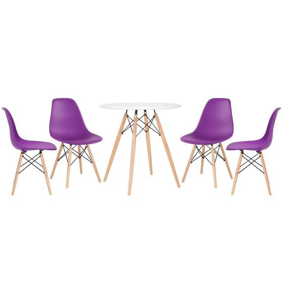 Imagem de KIT - Mesa redonda Eames 70 cm branco + 4 cadeiras Eiffel DSW
