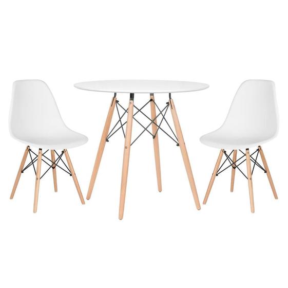 Imagem de KIT - Mesa redonda Eames 80 cm branco + 2 cadeiras Eiffel DSW