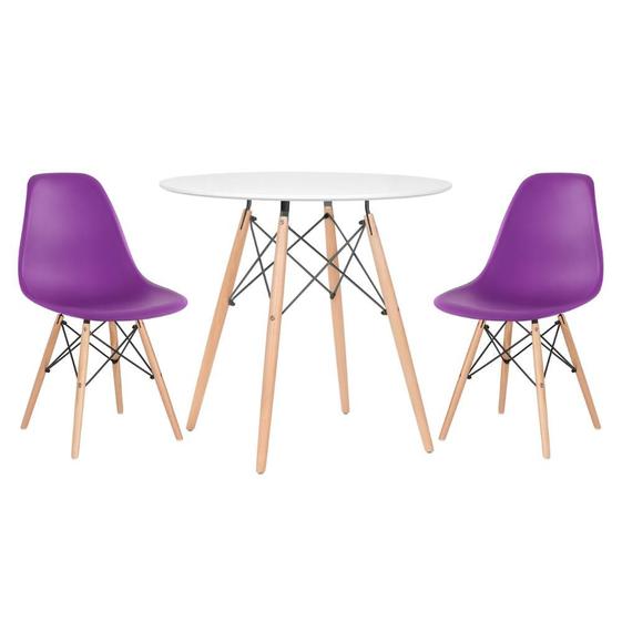 Imagem de KIT - Mesa redonda Eames 80 cm branco + 2 cadeiras Eiffel DSW