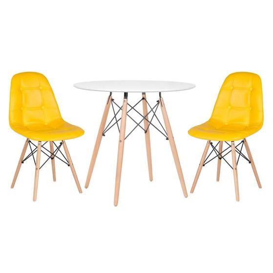 Imagem de KIT - Mesa redonda Eames 80 cm branco + 2 cadeiras estofadas Eiffel Botonê