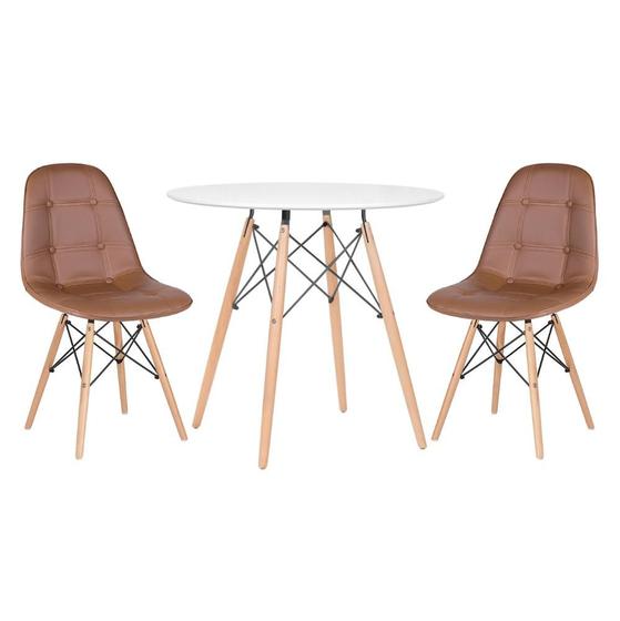 Imagem de KIT - Mesa redonda Eames 80 cm branco + 2 cadeiras estofadas Eiffel Botonê