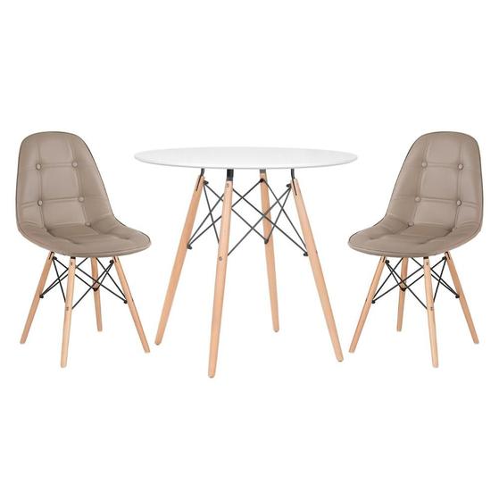 Imagem de KIT - Mesa redonda Eames 80 cm branco + 2 cadeiras estofadas Eiffel Botonê