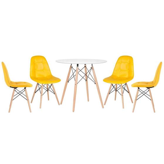 Imagem de KIT - Mesa redonda Eames 80 cm branco + 4 cadeiras estofadas Eiffel Botonê