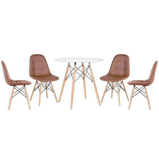 Imagem de KIT - Mesa redonda Eames 80 cm branco + 4 cadeiras estofadas Eiffel Botonê
