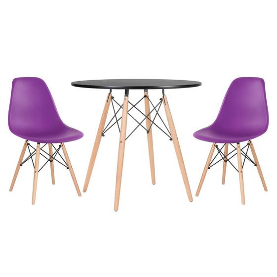 Imagem de KIT - Mesa redonda Eames 80 cm preto + 2 cadeiras Eiffel DSW