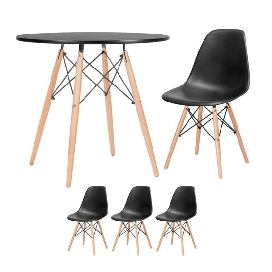 Imagem de KIT - Mesa redonda Eames 80 cm preto + 3 cadeiras Eiffel DSW