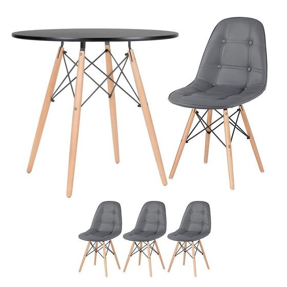 Imagem de KIT - Mesa redonda Eames 80 cm preto + 3 cadeiras estofadas Eiffel Botonê