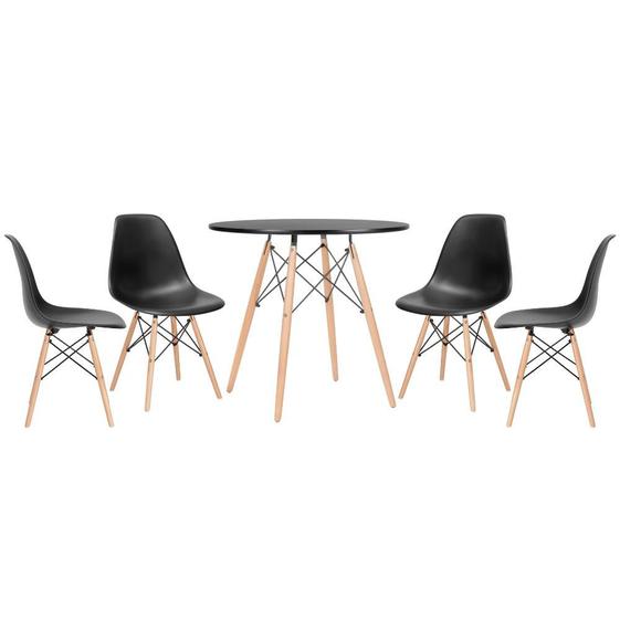 Imagem de KIT - Mesa redonda Eames 80 cm preto + 4 cadeiras Eiffel DSW