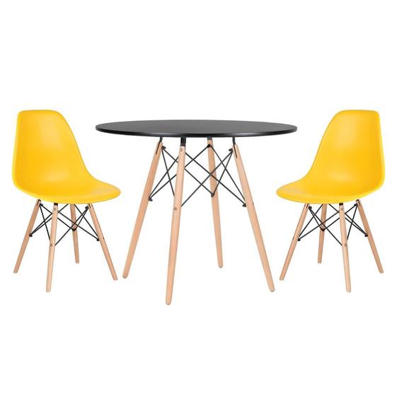 Imagem de KIT - Mesa redonda Eames 90 cm preto + 2 cadeiras Eiffel DSW