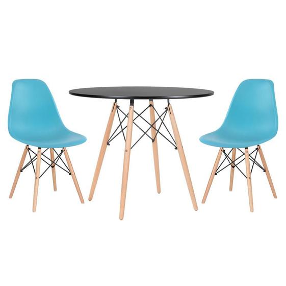 Imagem de KIT - Mesa redonda Eames 90 cm preto + 2 cadeiras Eiffel DSW