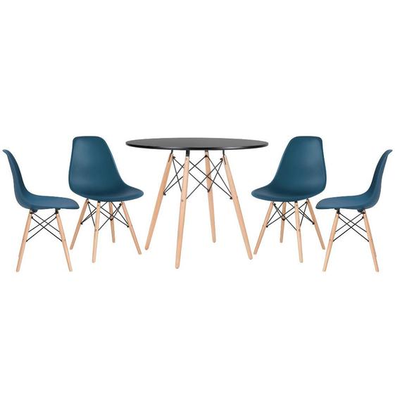 Imagem de KIT - Mesa redonda Eames 90 cm preto + 4 cadeiras Eiffel DSW