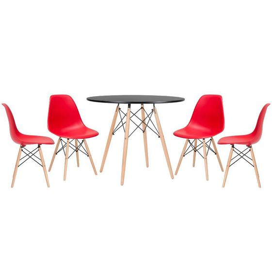 Imagem de KIT - Mesa redonda Eames 90 cm preto + 4 cadeiras Eiffel DSW