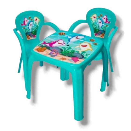 Imagem de Kit Mesinha Infantil com 2 Cadeiras Menino Homem Aranha / Baby Shark /Beauty / Azul Menino / Rosa Menina Envio Imediato