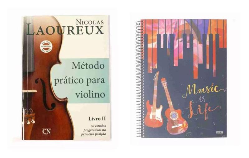 Imagem de Kit Método Prático Para Violino Nicolas Laoureux Volume 2 + Caderno Música Pentagrama 80 Folhas