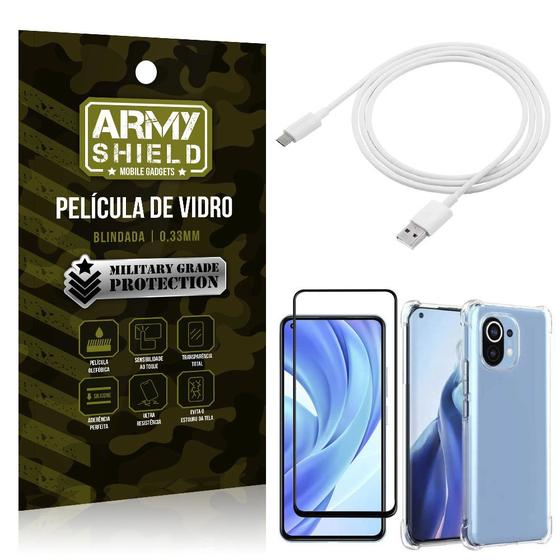 Imagem de Kit Mi 11 Lite Cabo USB Tipo C 2m + Capa Anti Impacto + Película Vidro 3D - Armyshield