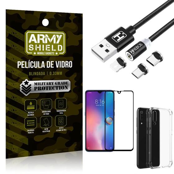 Imagem de Kit Mi 9 Cabo Magnético 2 Metros + Capinha + Película 3D - Armyshield