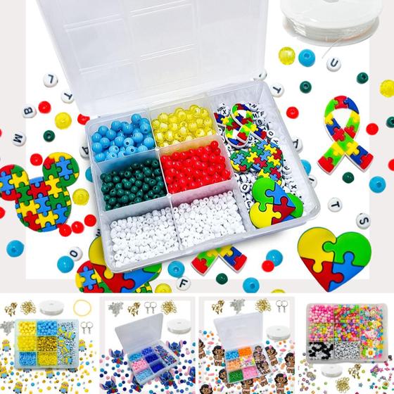 Imagem de Kit Miçanga Colorida Infantil Completo Letra Alfabeto Bolinha Missanga Fio de Silicone + Acessórios