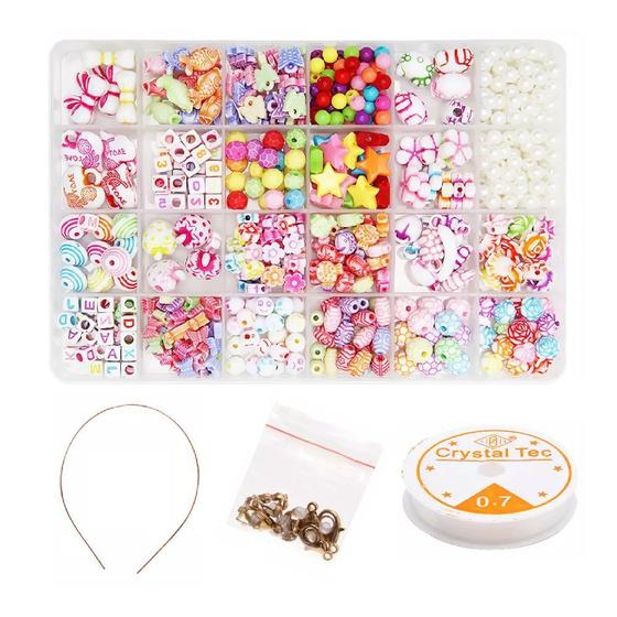 Imagem de Kit Miçanga Colorida Pulseira Infantil 550 Pç + Fio Silicone