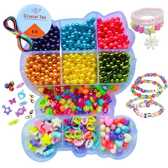 Imagem de Kit Miçanga Infantil p fazer Pulseira Colar Estojo Miçangas