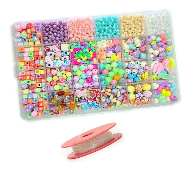 Imagem de Kit Miçanga Infantil Para Pulseira Com 1.600 Peças Completo Menina Envio Rápido