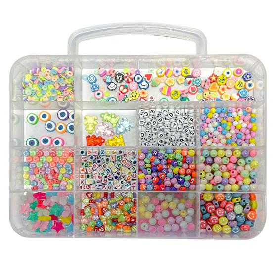 Imagem de Kit Miçangas Bolinhas Diversas Coloridas Entremeio Emborrachado Aprox. 1400 peças Para Fazer Pulseirinhas Montar Colar Infantil