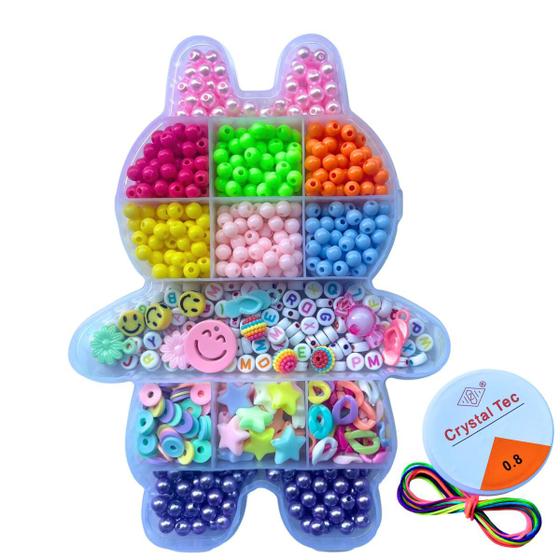 Imagem de Kit Miçangas Infantil Maleta Estojo 1850 Peças para Montar Bijuterias Pulseiras Colares + Fio de Silicone e Fio Cetim