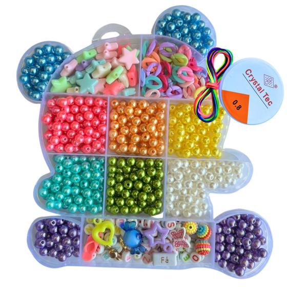 Imagem de Kit Miçangas Infantil Maleta Estojo 1850 Peças para Montar Bijuterias Pulseiras Colares + Fio de Silicone e Fio de Cetim