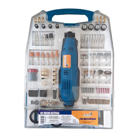 Imagem de Kit Micro Retífica 234 Pçs Acessórios Ferramentas 250W Maleta Retificadeira Azul Importway Iwkmr234