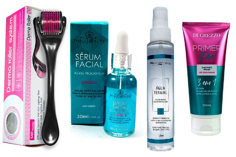Kit Microagulhamento: Dermaroller + Sérum Hialurônico + Agua Termal + Sabonete Facial Menor preço em Kit Microagulhamento: Dermaroller + Sérum Hialurônico + Agua Termal + Sabonete Facial
