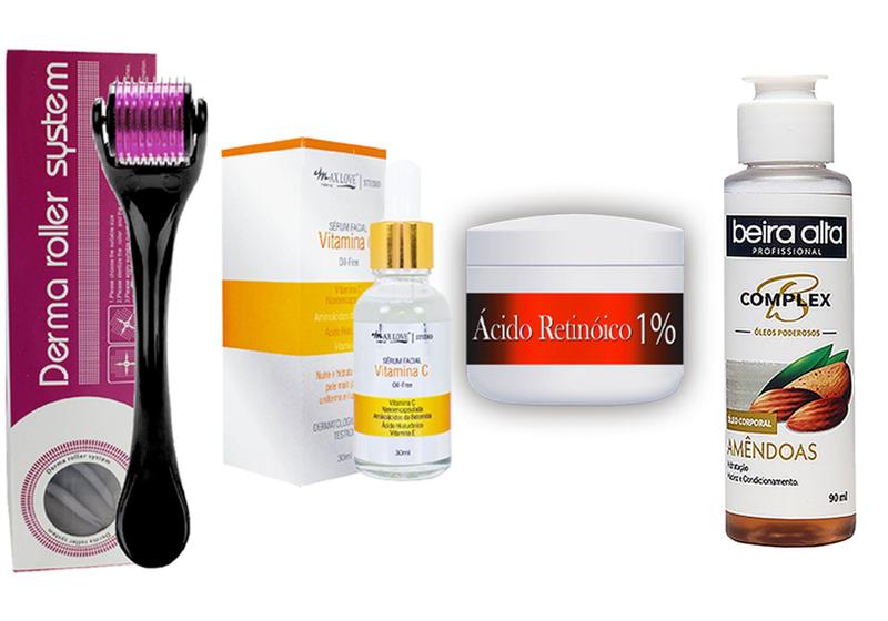 Imagem de Kit Microagulhamento: Dermaroller + Sérum Vitamina C + Retinóico + Óleo Corporal