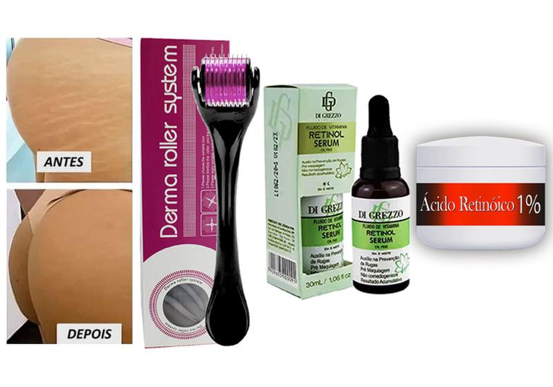 Imagem de Kit Microagulhamento p/ Estrias: Dermaroller + Sérum Retinol + Retinóico 1%