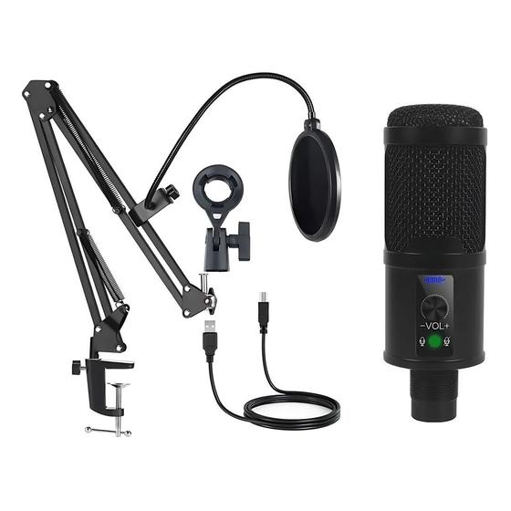 Imagem de Kit Microfone Condensador Completo Com Suporte Articulado Shock Mount E Pop Filter