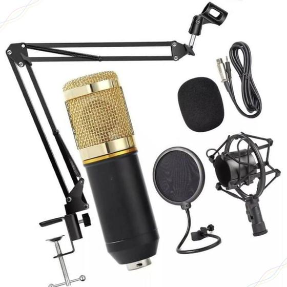 Imagem de Kit Microfone Condensador Estúdio Profissional Braço Articulado Pop filter Sup anti-choque Xlr P2 Stereo