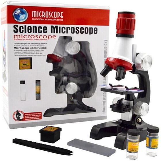 Imagem de Kit microscopio estudantil aumento 100x 400x 1200x led com acessorios laboratorio infantil