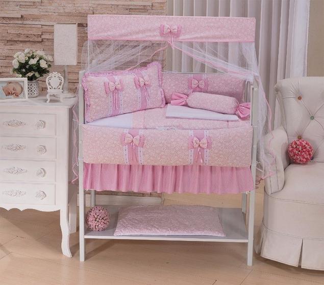 Kit Mini Berço 9 Peças S/ Bala - Doce Encanto Rosa Menor preço em Kit Mini Berço 9 Peças S/ Bala - Doce Encanto Rosa