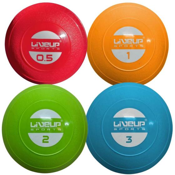 Imagem de Kit Mini Bola de Peso para Exercicios 0,5g, 1kg, 2kg e 3kg Liveup  Liveup Sports 