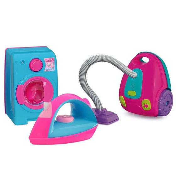 Imagem de Kit Mini Brinquedo Maquina De Lavar Ferro De Passar E Aspirador De Pó